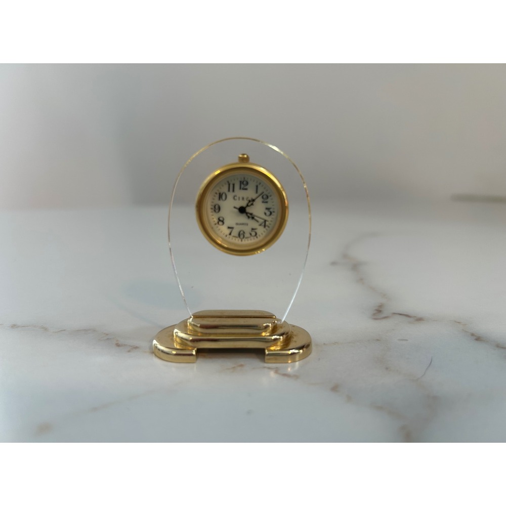Circa Miniature Desk Clock Gold Tone Quartz Japan Movement Small Table Decor